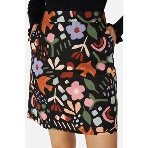 Princess Highway Hazel Geo Skirt US 8 AU 12 Black Floral Linen Blend